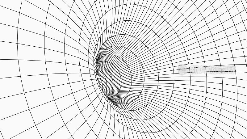 线框图3 d隧道。透视网格背景纹理。网状的虫洞模型。矢量插图。